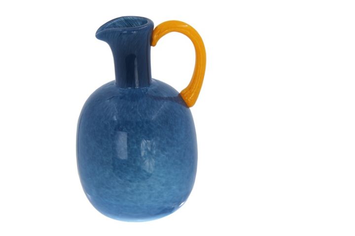 Royal Family Caraffa in Vetro Blu con Manico Arancio 10x12xH21 cm.