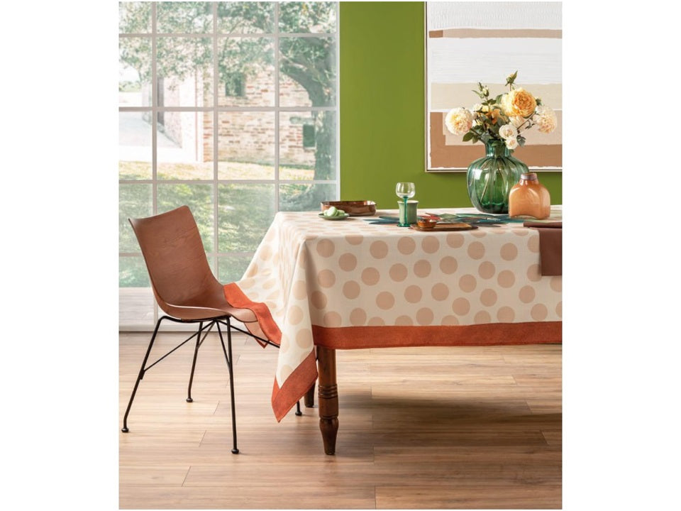 L'Oca Nera Tovaglia Flora Pois in Filato Antimacchia Idrorepellente Made in Italy 155x180 cm.