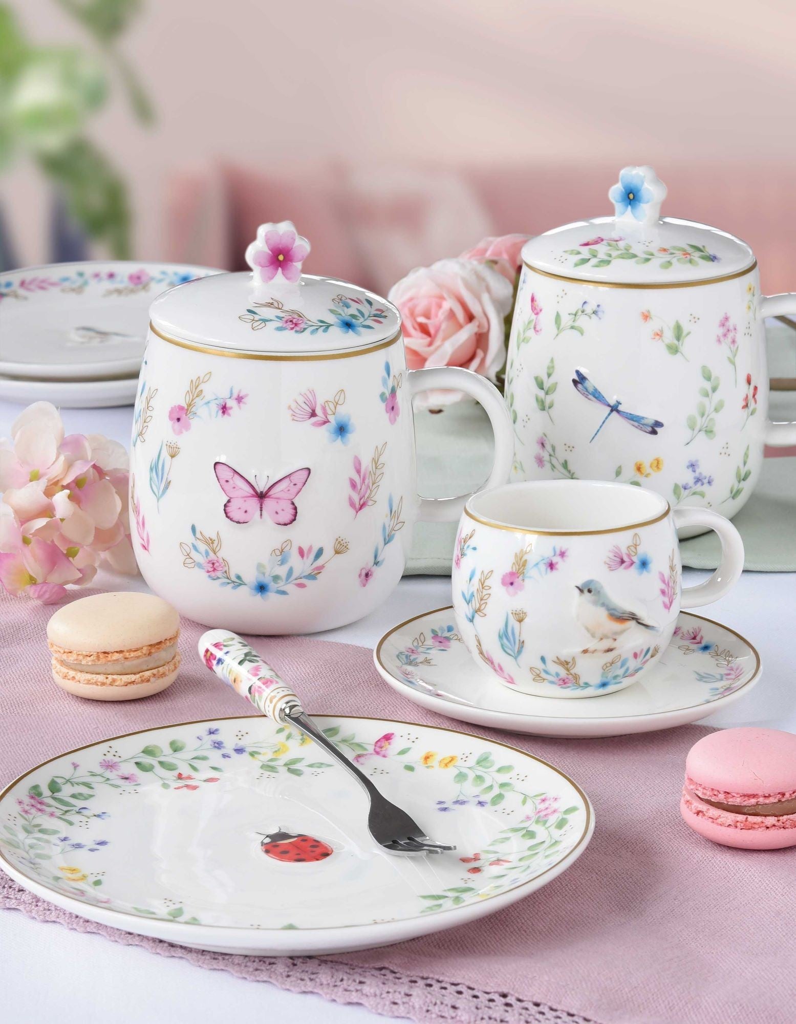 Set 2 Tazzine con Piattino in Porcellana Fancy Garden Collection 120 ml.