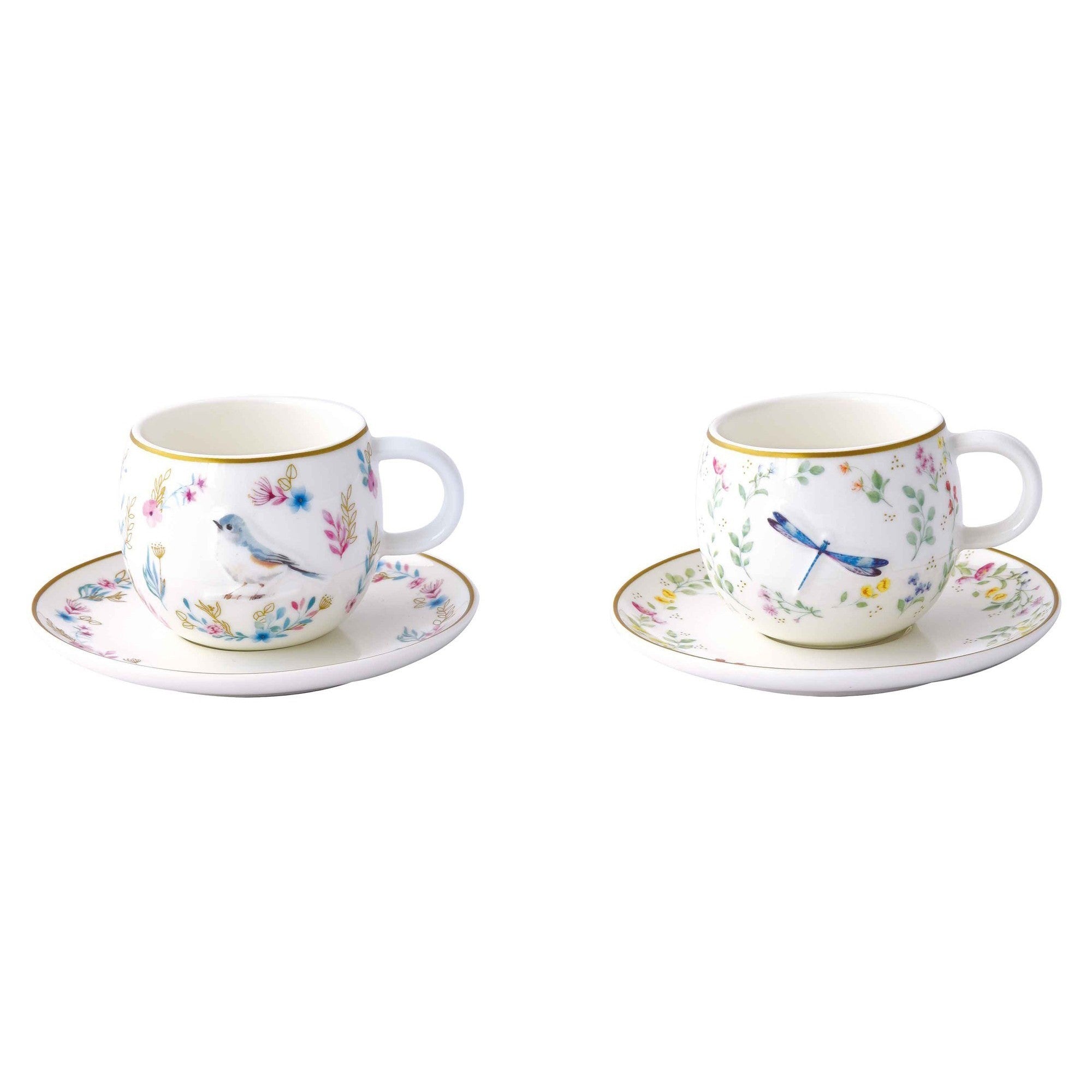 Set 2 Tazzine con Piattino in Porcellana Fancy Garden Collection 120 ml.