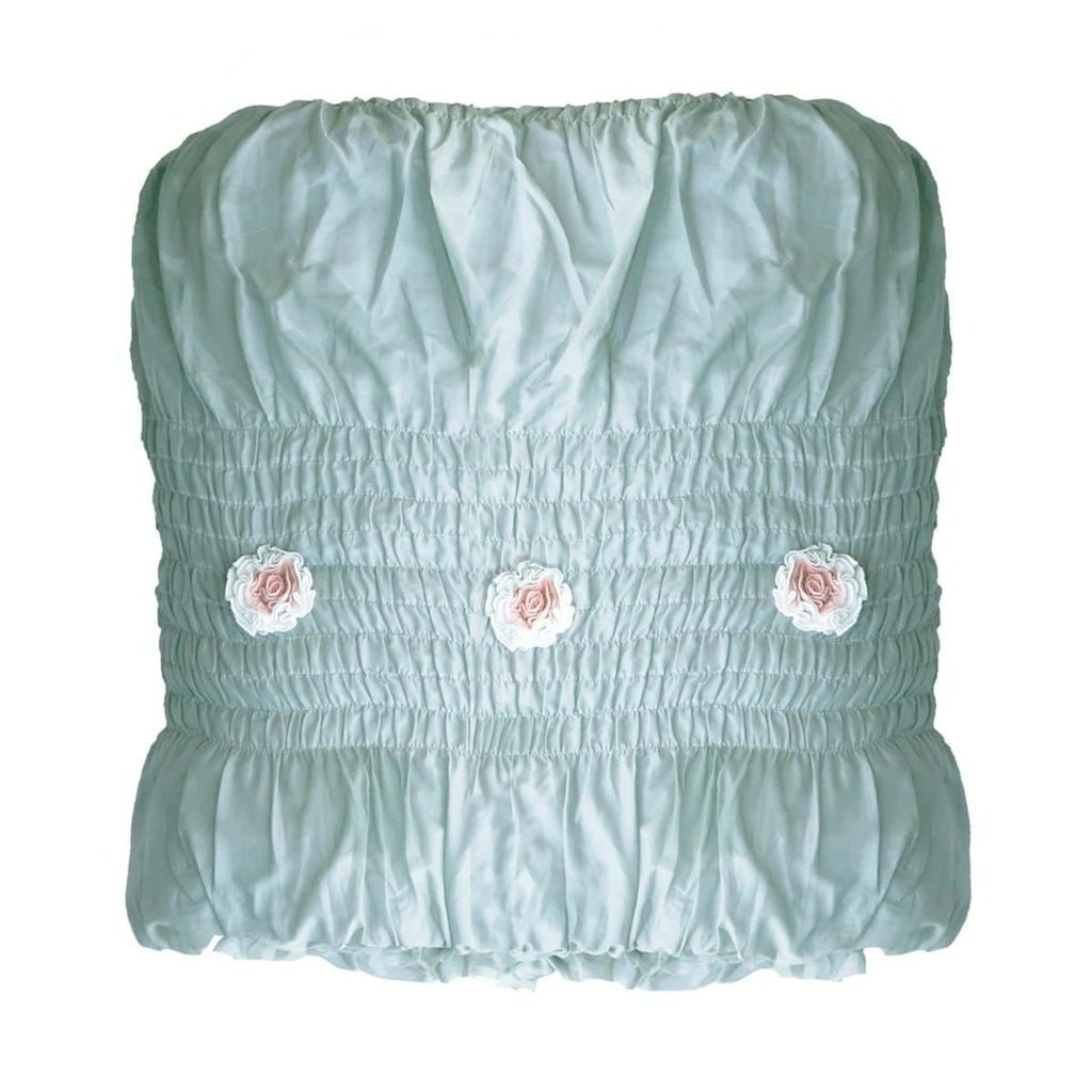 Blanc MariClò Boutis Ira Tempestosa Collection in Cotone Verde Salvia con Fiori Rosa 260x260 cm.