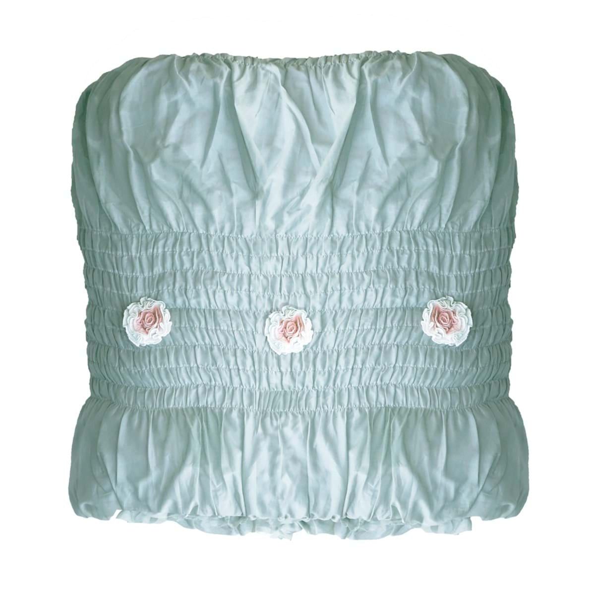 Blanc MariClò Boutis Ira Tempestosa Collection in Cotone Verde Salvia con Fiori Rosa 260x260 cm.