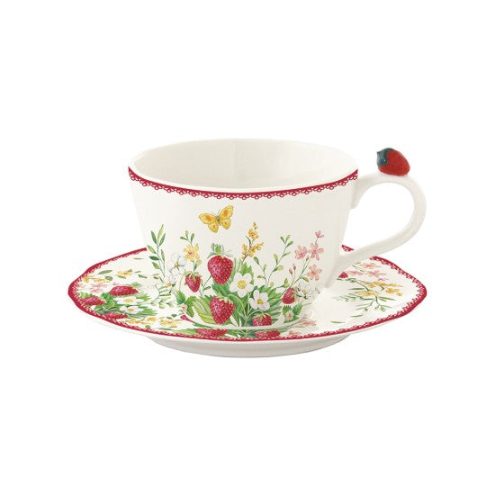 Set 2 Tazzine con Piattino in Porcellana Jardin de Fraises Collection 120 ml.