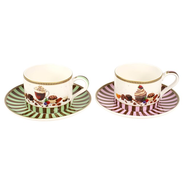 Easy Life Set 2 Tazze con Piattino Sweet Moments Porcellana Fine 240 ml.