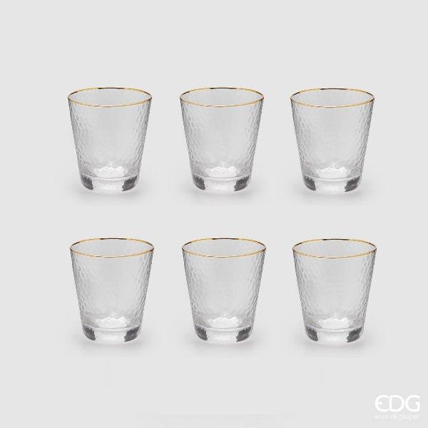 EDG Enzo De Gasperi Set 6 Bicchieri Goldrim in Vetro H10 Ø9 cm. — 350 ml