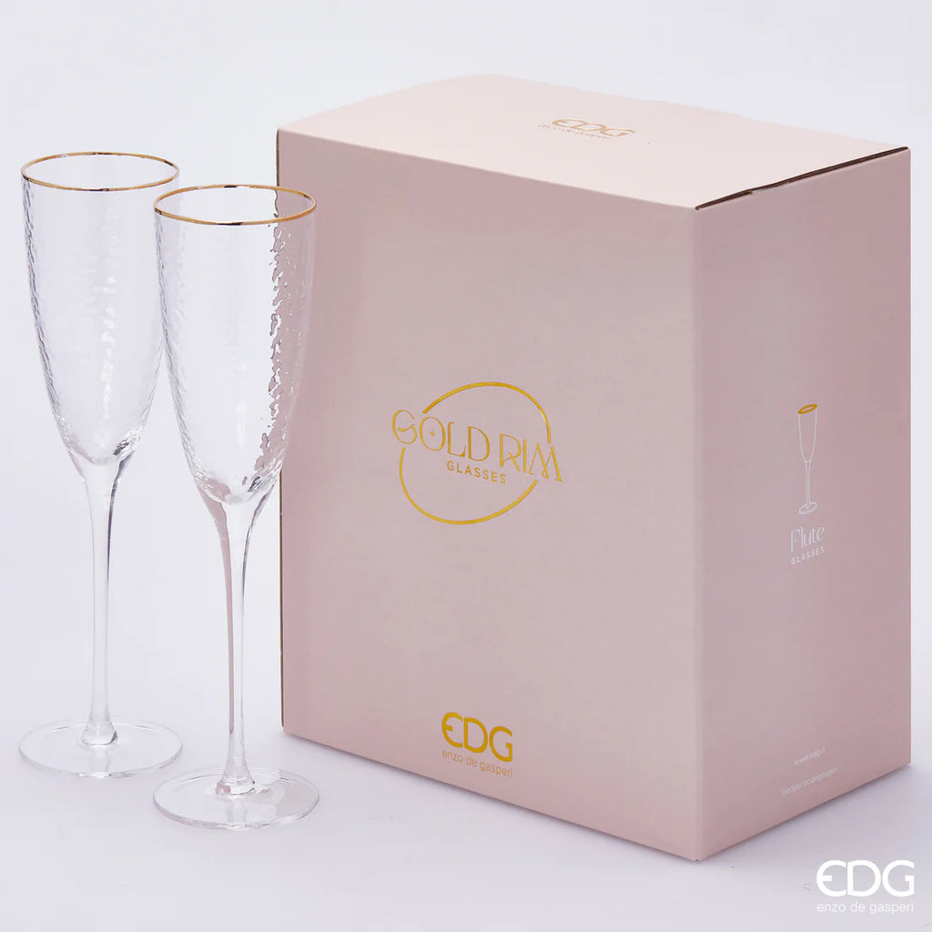 EDG Enzo De Gasperi Set 6 Calici Flute Goldrim in Vetro H26 Ø7 cm. — 260 ml