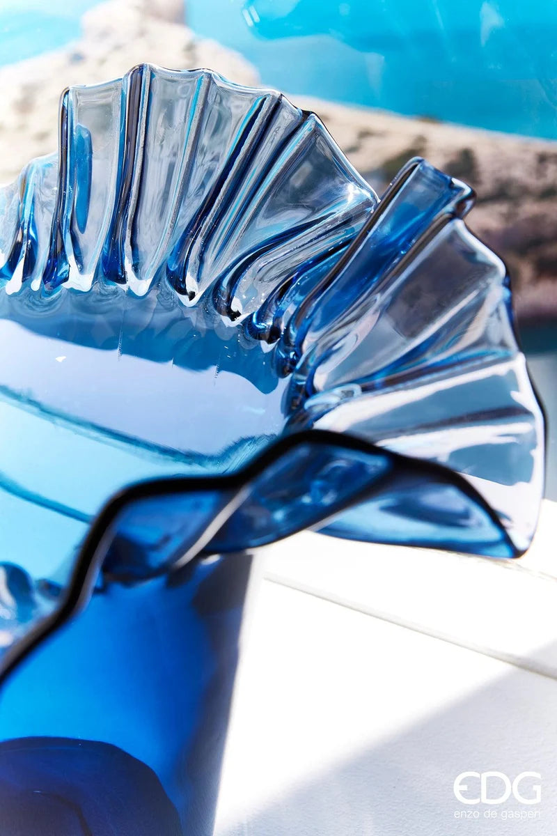EDG Enzo De Gasperi Vaso Balze Svasato in Ceramica Blu Grande H.34 cm.
