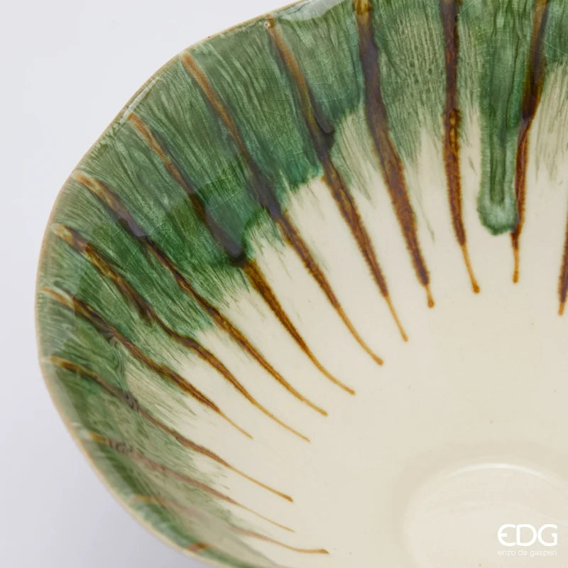 EDG Enzo De Gasperi Vaso Chakra Artigiano Ciotola in Ceramica Bianco Verde H 13 cm. D 26 cm.