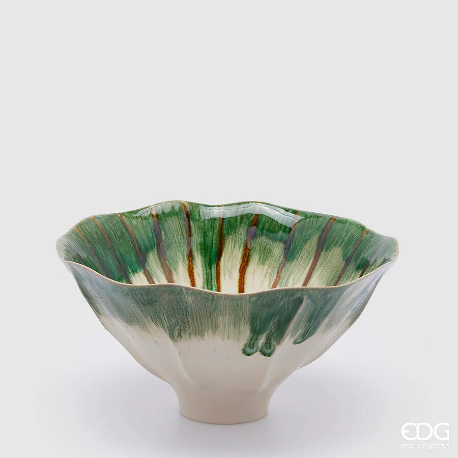 EDG Enzo De Gasperi Vaso Chakra Artigiano Ciotola in Ceramica Bianco Verde H 13 cm. D 26 cm.