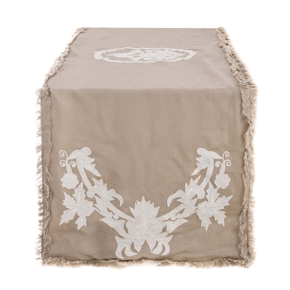 Blanc MariClò Runner Dentelle Collection in Lino Brocante 45x150 cm.