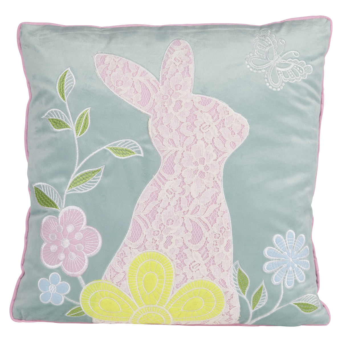 Cuscino in Velluto con Coniglio in Pizzo Easter Collection 45x45 cm.