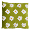 Cuscino in Velluto Verde con Margherite Ricamate 45x45 cm.