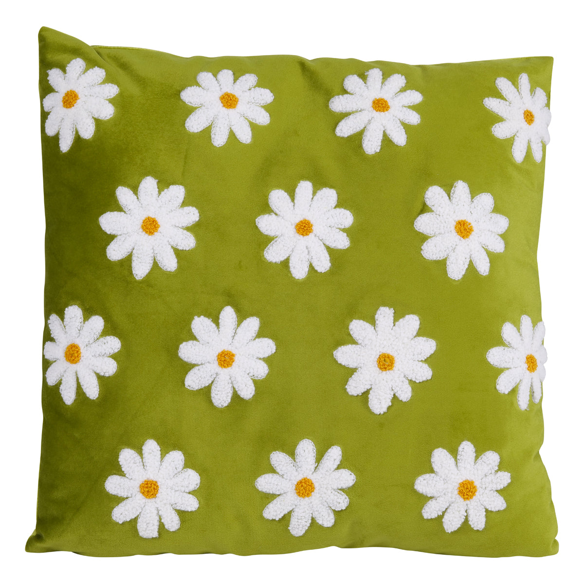 Cuscino in Velluto Verde con Margherite Ricamate 45x45 cm.