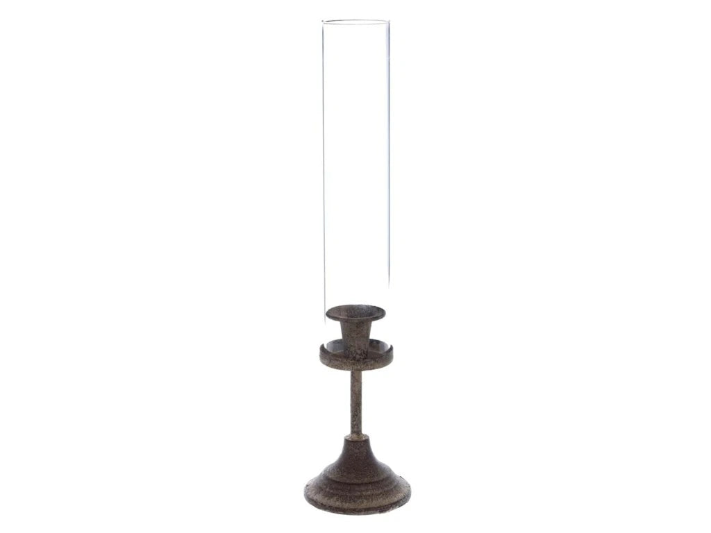 Portacandele in Metallo con Cilindro Frangivento in Vetro Blanc Mariclò 54 cm.