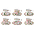 Set 6 Tazzine con Piattino in Porcellana Chant Des Roses Collection 100 ml.
