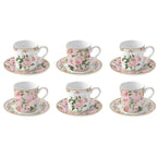 Set 6 Tazzine con Piattino in Porcellana Chant Des Roses Collection 100 ml.