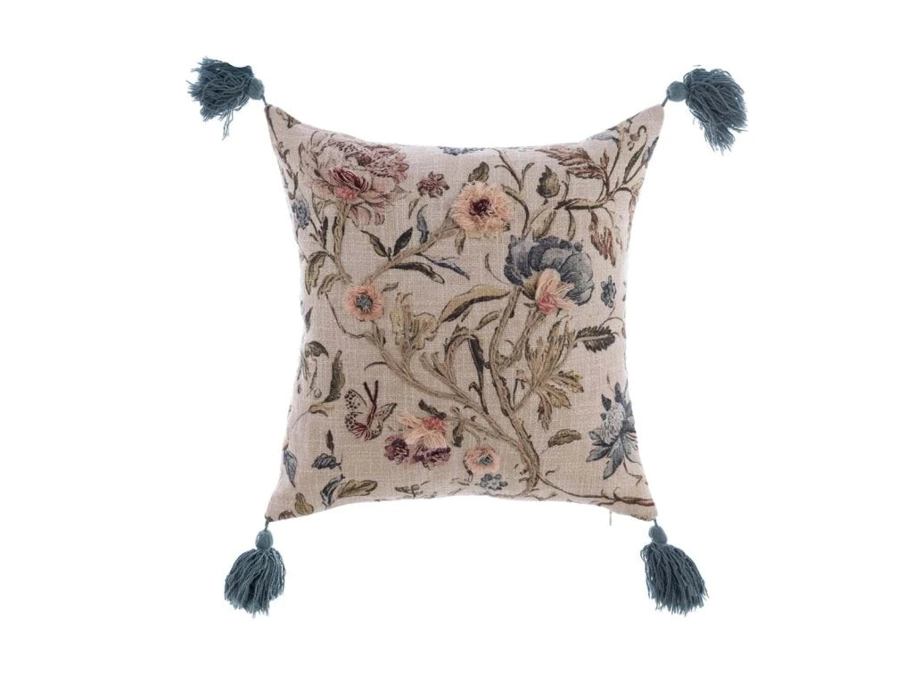 Cuscino Ricamato con Nappe Mocha Mousse Collection 40x40 cm.