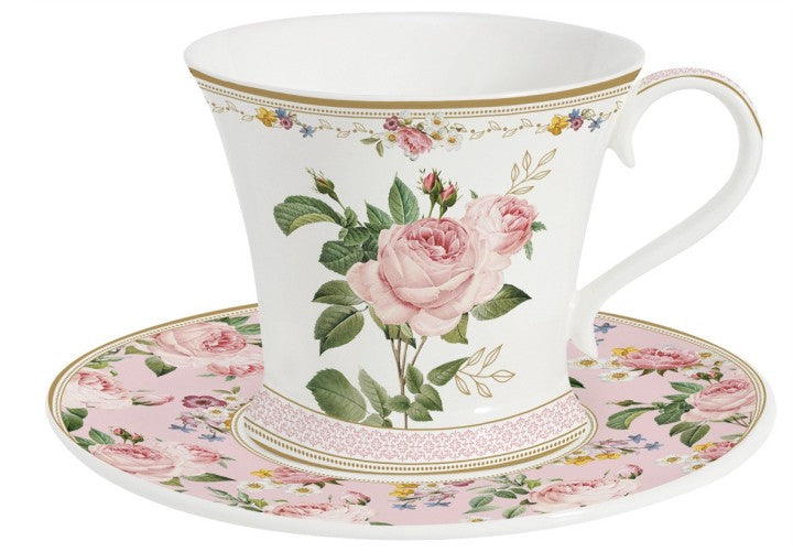 Easy Life Tazza da Colazione con Piattino Chant des Roses Collection in Porcellana 350 ml.