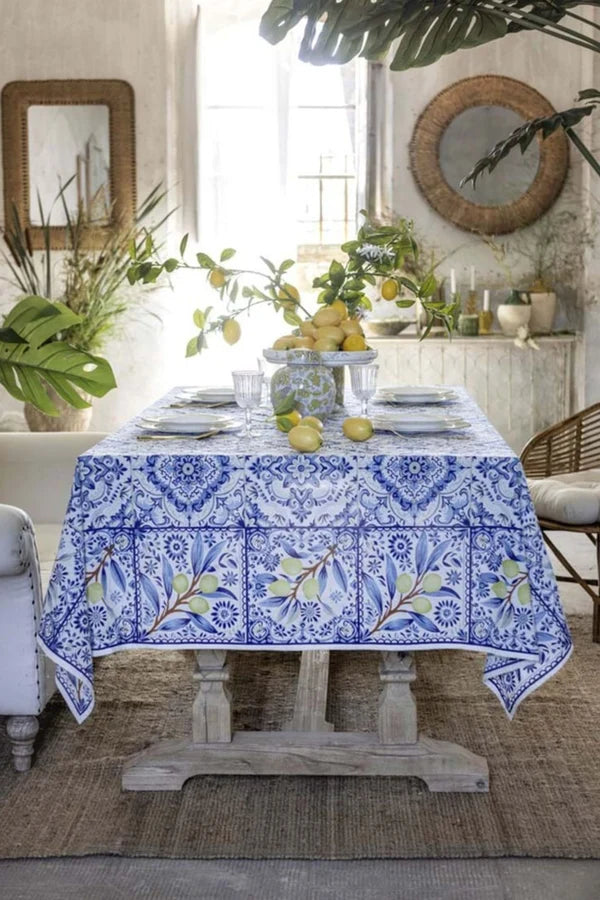 Blanc MariClò Copritutto Ortigia Collection in Cotone Blu e Bianco 250x260 cm.
