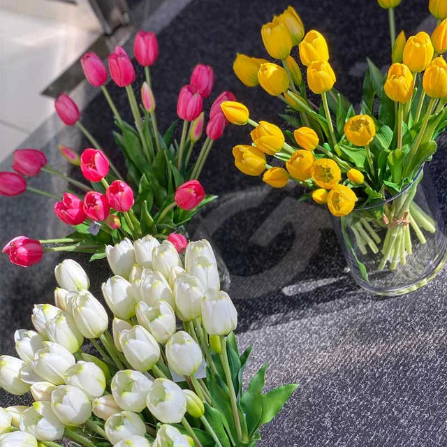 Tulipani EDG Mazzo da 5 con Foglie 40 cm.