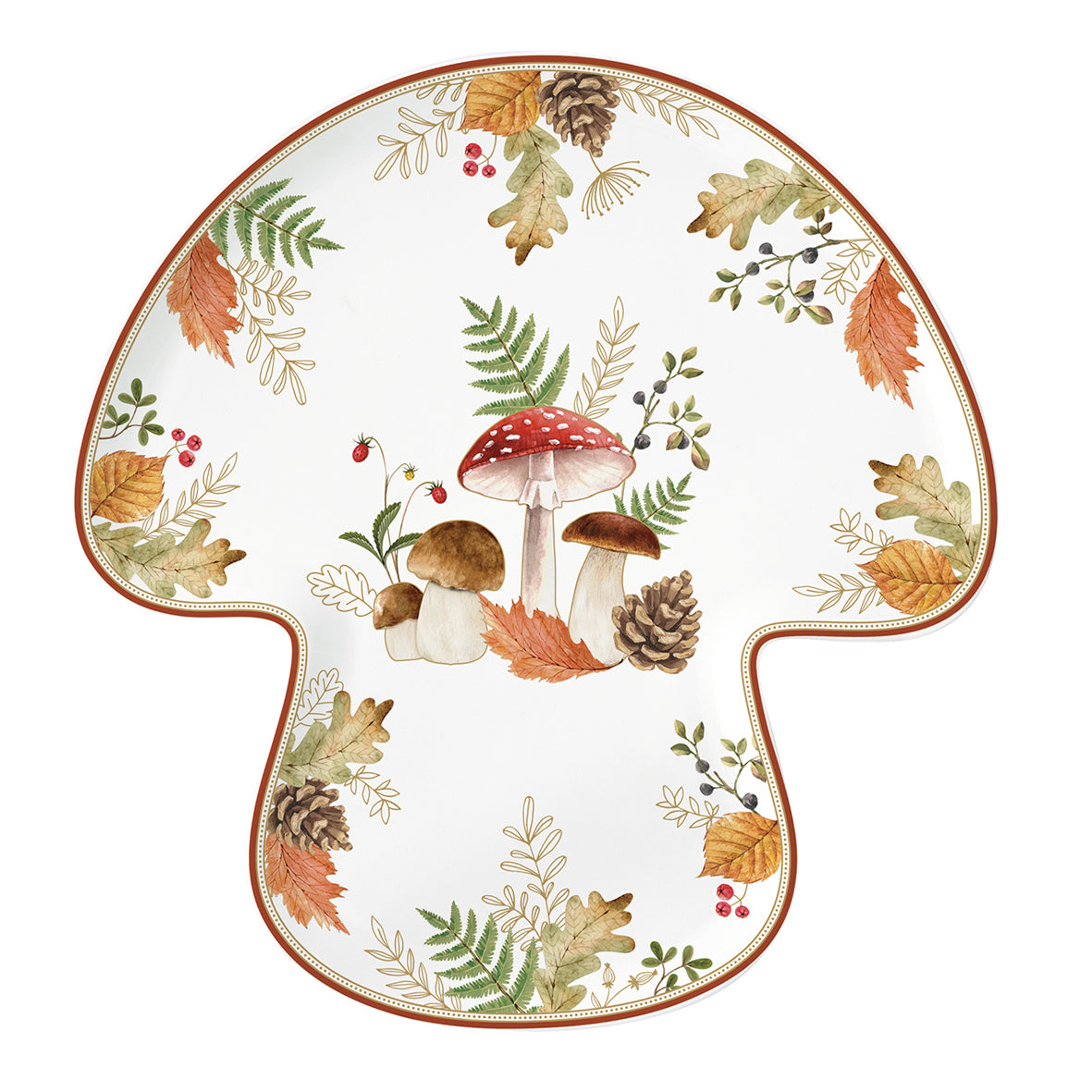 Easy Life Piatto da Portata Sagomato Fungo Autumn Breeze in Porcellana 29,5x28 cm.