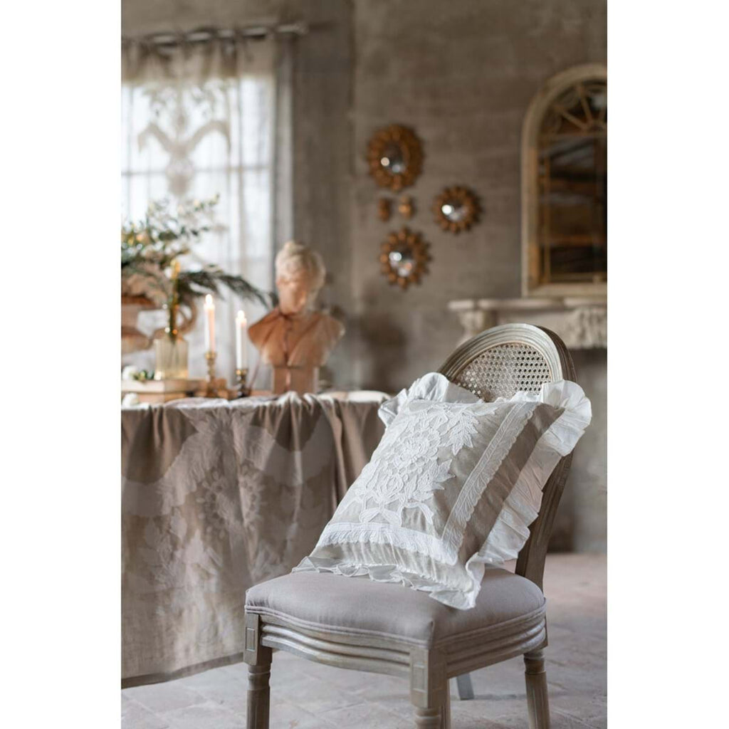 Blanc MariClò Cuscino Arredo con Ricamo Dentelle Collection in Lino e Cotone 50x50 cm.