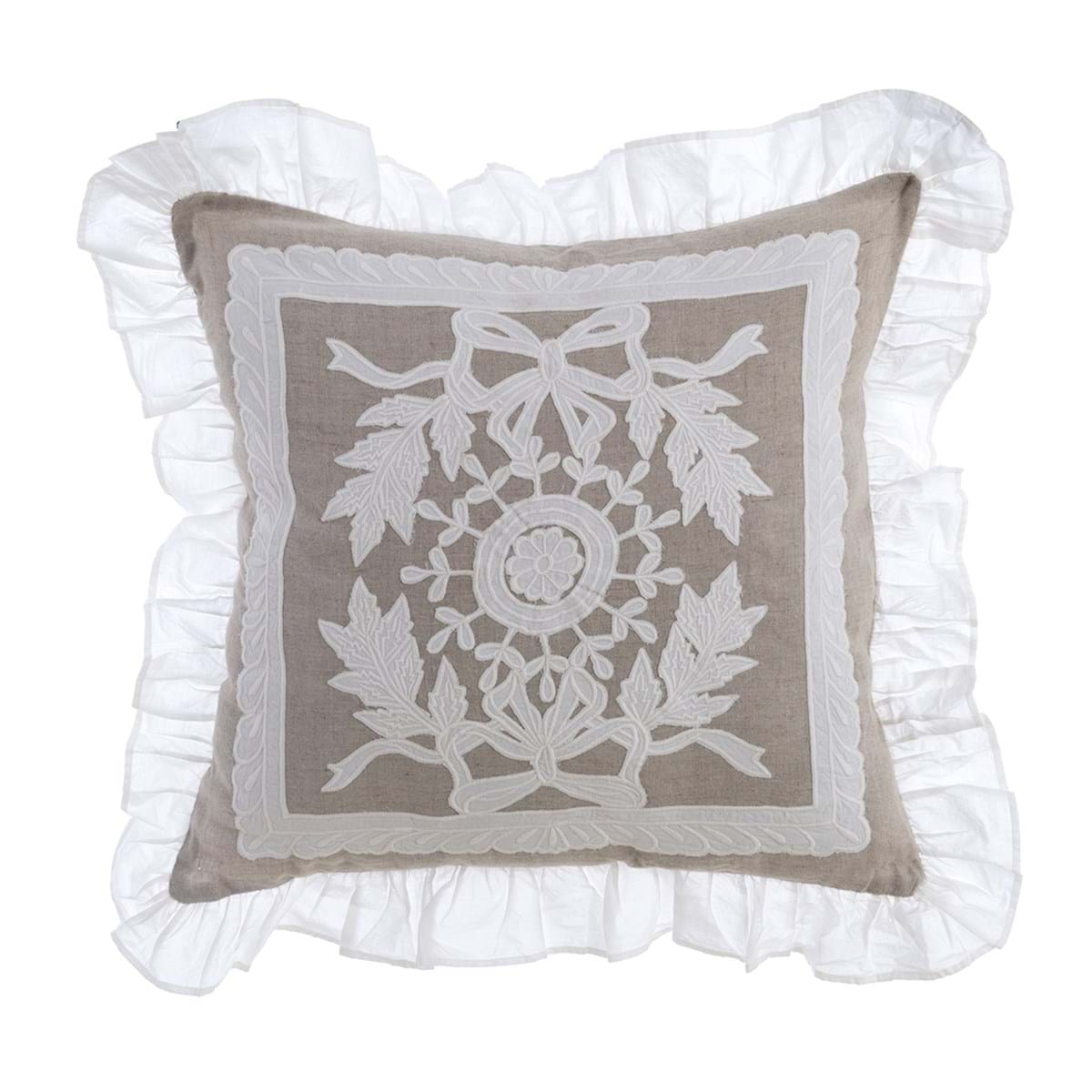 Blanc MariClò Cuscino Arredo con Ricamo Dentelle Collection in Lino e Cotone 50x50 cm.