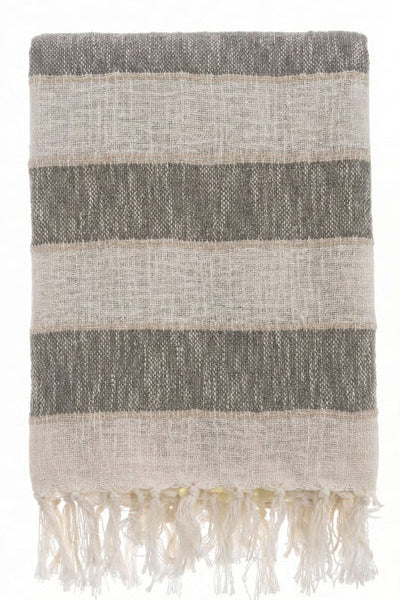 Blanc MariClò Copritutto a Righe con Frange in Cotone Melange Verde 130x170 cm.