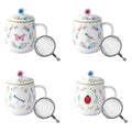 Tazza con Coperchio in Porcellana e Infusiera in Metallo Fancy Garden Collection 450 ml.