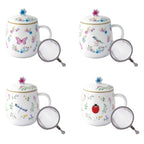 Tazza con Coperchio in Porcellana e Infusiera in Metallo Fancy Garden Collection 450 ml.