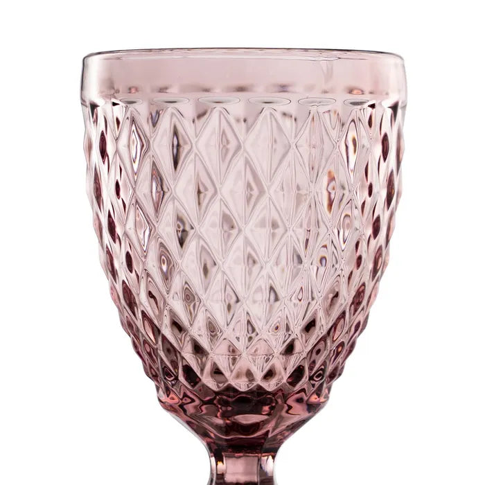 Ixia Set 6 Calice Coppa Rosa Mauve in Cristallo a Rombi H17 Ø9 cm. 300ml