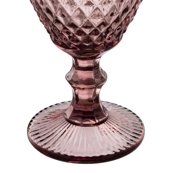 Ixia Set 6 Calice Coppa Rosa Mauve in Cristallo a Rombi H17 Ø9 cm. 300ml
