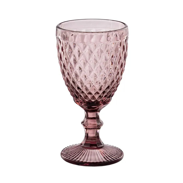 Ixia Set 6 Calice Coppa Rosa Mauve in Cristallo a Rombi H17 Ø9 cm. 300ml