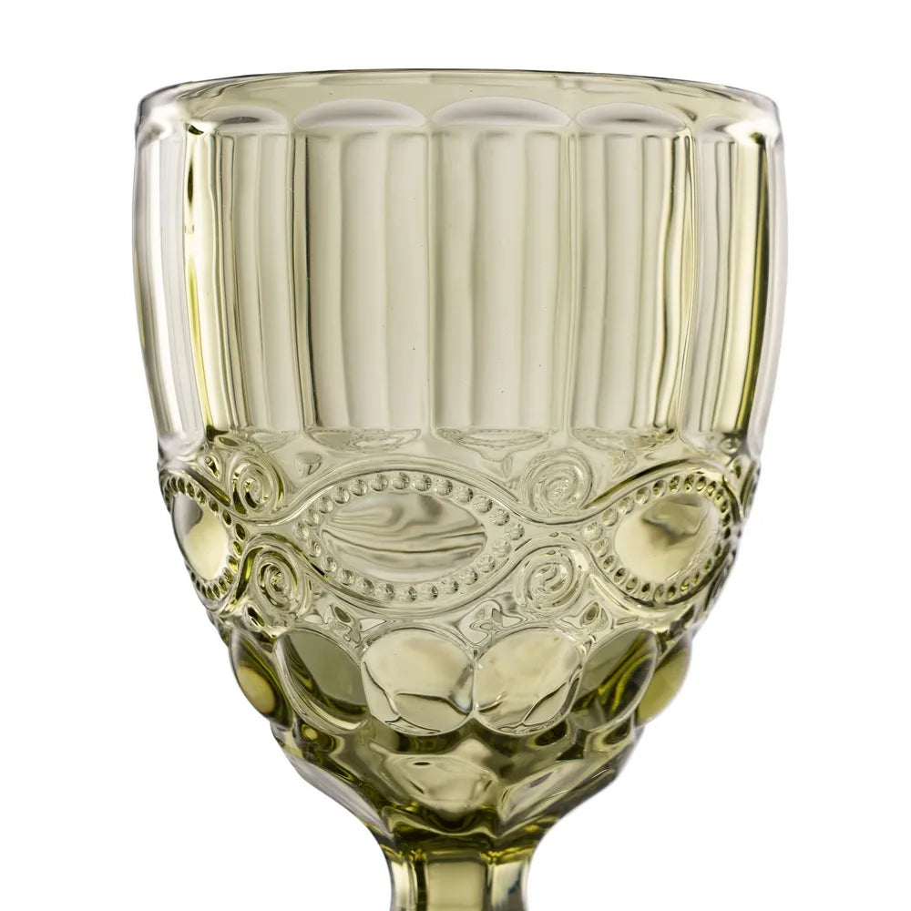Ixia Set 6 Calice Coppa Verde in Cristallo Decorato H17 Ø9 cm. 300ml