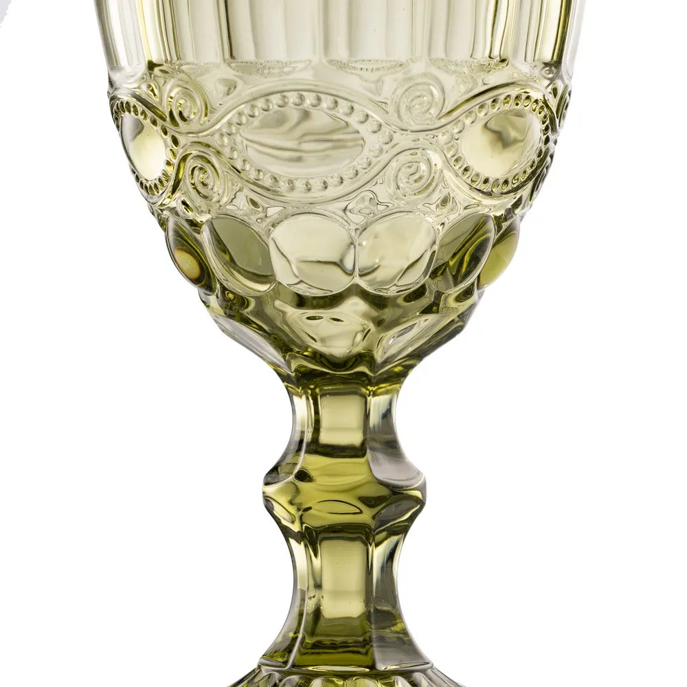 Ixia Set 6 Calice Coppa Verde in Cristallo Decorato H17 Ø9 cm. 300ml