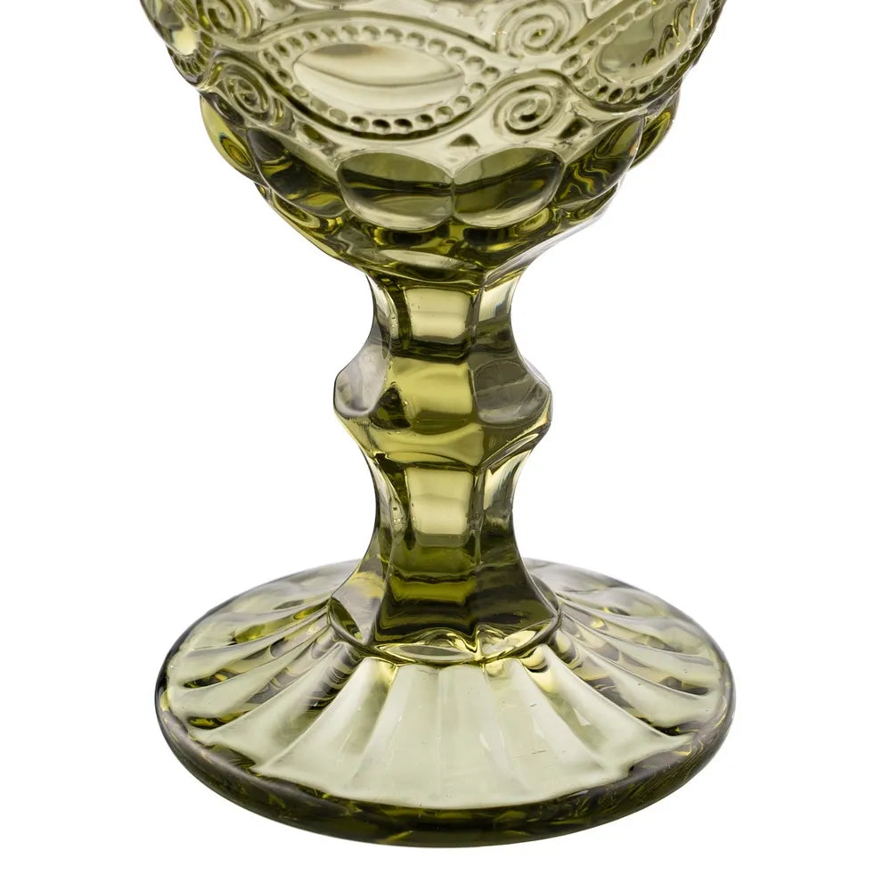 Ixia Set 6 Calice Coppa Verde in Cristallo Decorato H17 Ø9 cm. 300ml