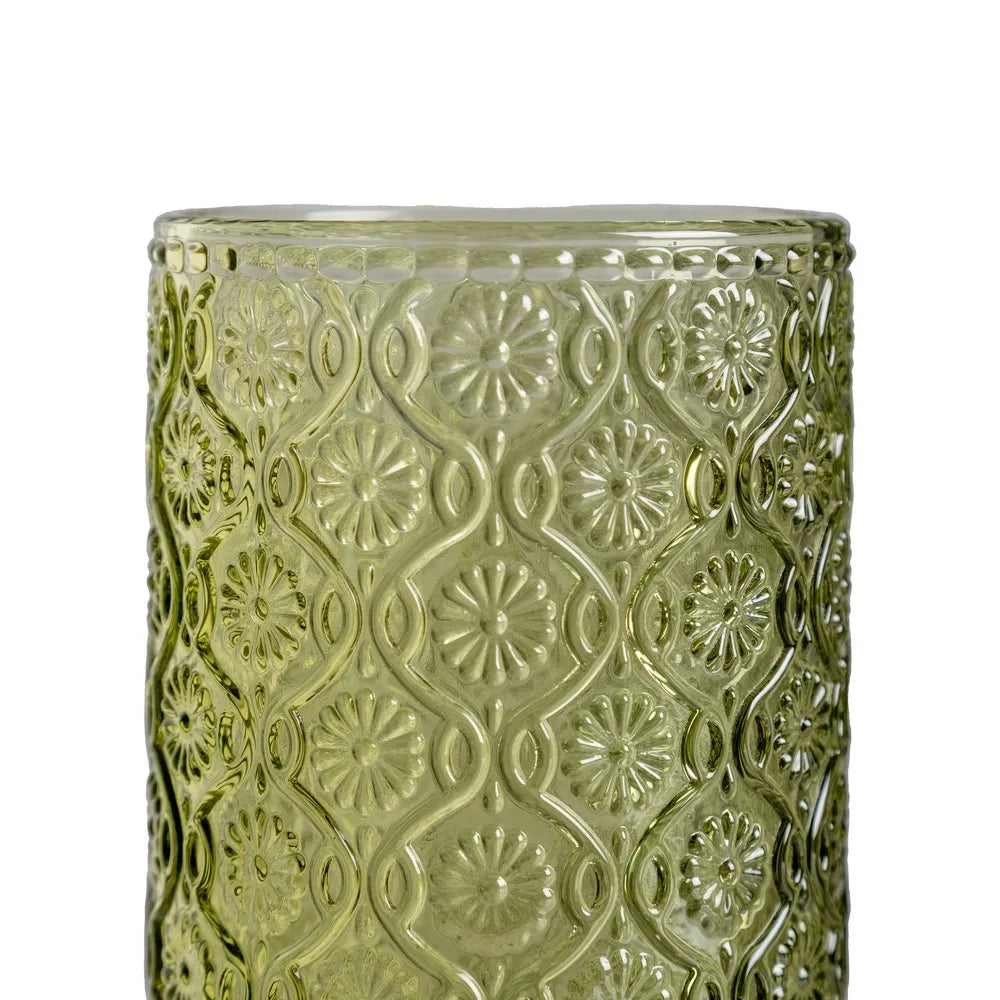 Ixia Set 6 Bicchiere Alto Verde in Cristallo Decorato H12,7 Ø8 cm. 400ml