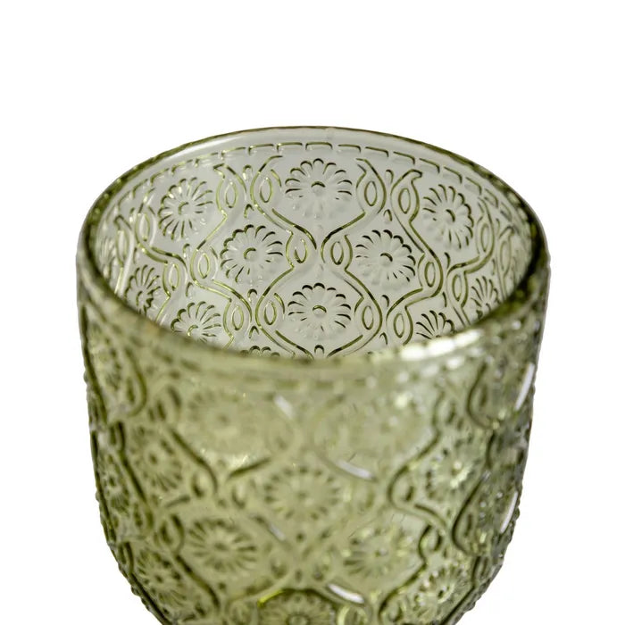 Ixia Set 6 Calice Coppa Verde in Cristallo Decorato H16,4 Ø8,8 cm. 340ml