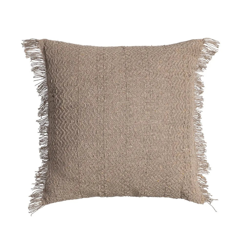 Ixia Cuscino Intrecciato con Frange in Cotone e Poliestere Marrone 45x45 cm.