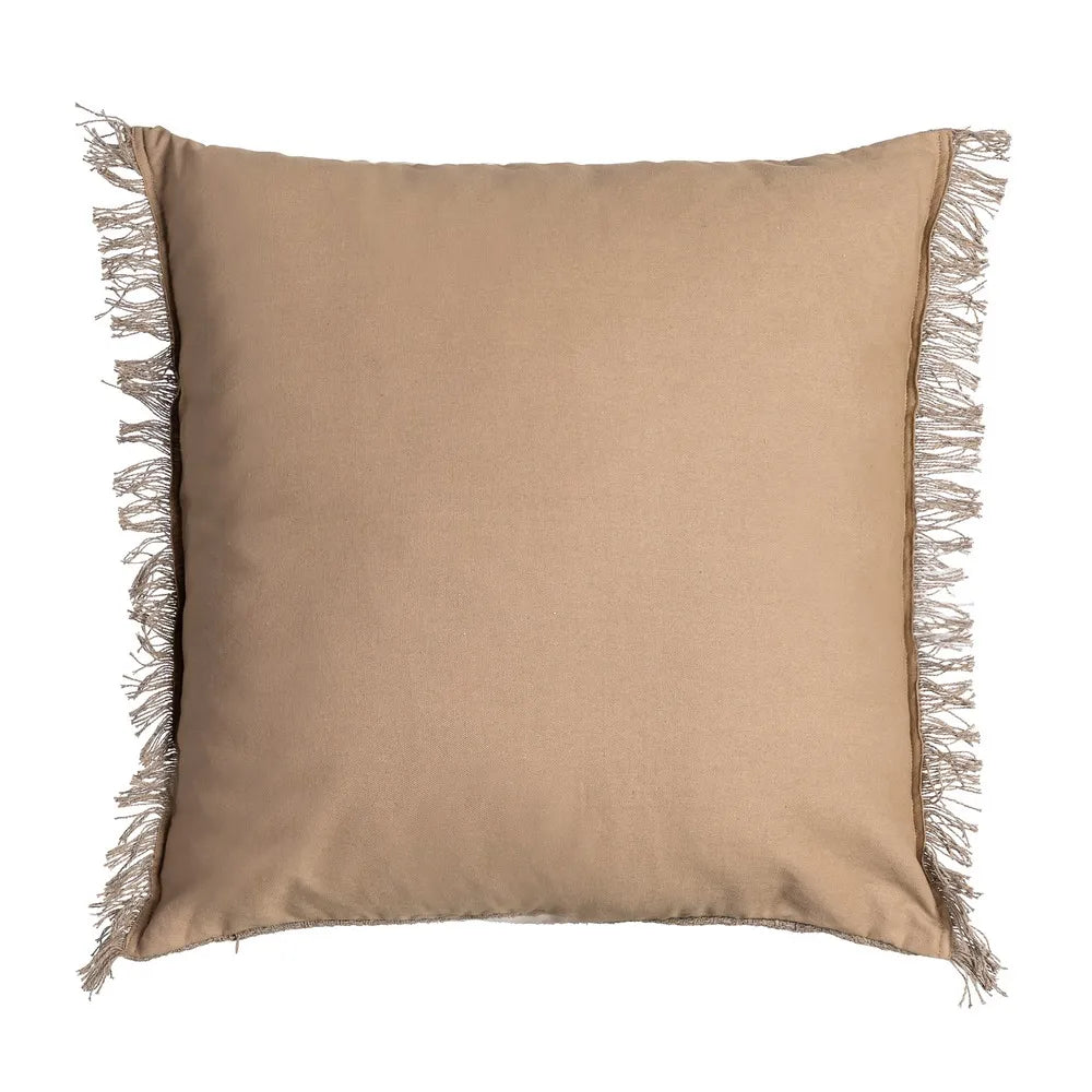 Ixia Cuscino Intrecciato con Frange in Cotone e Poliestere Marrone 60x60 cm.