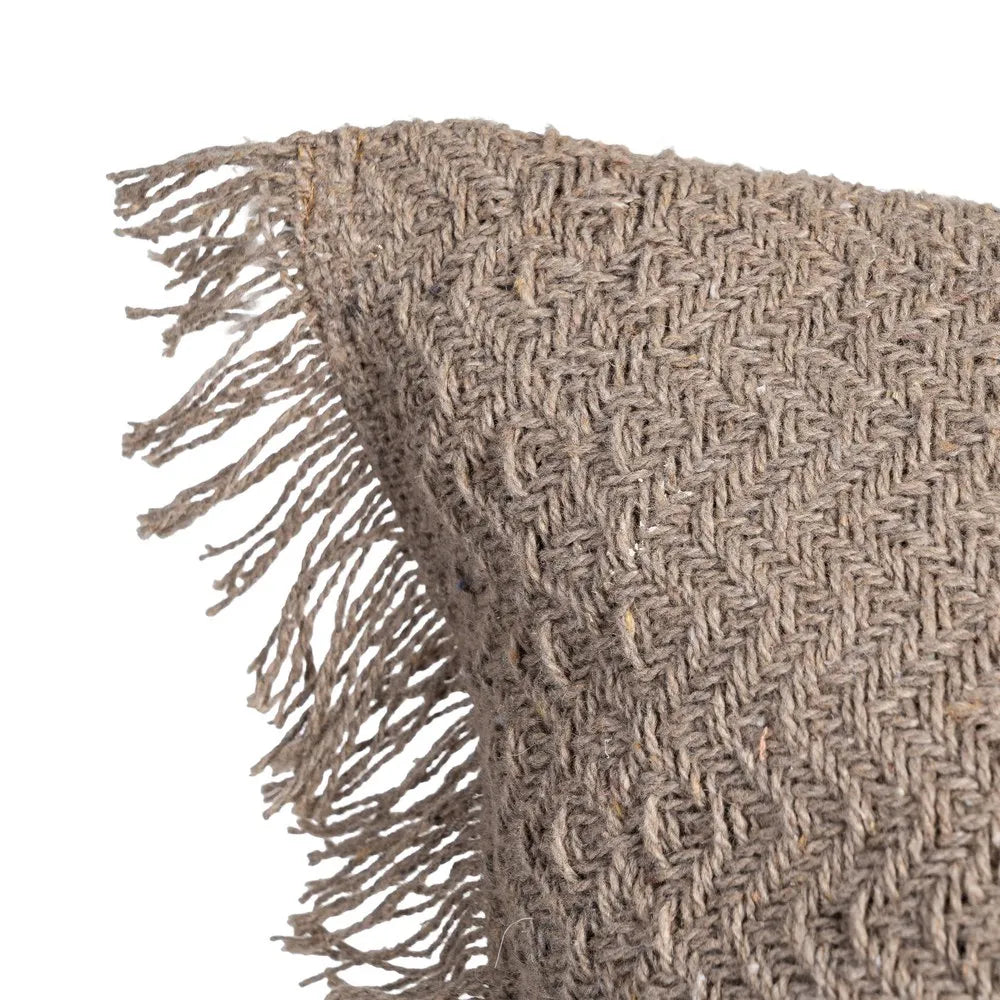 Ixia Cuscino Intrecciato con Frange in Cotone e Poliestere Marrone 60x60 cm.