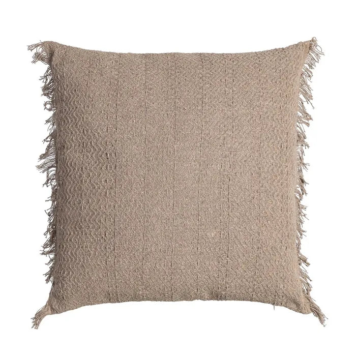 Ixia Cuscino Intrecciato con Frange in Cotone e Poliestere Marrone 60x60 cm.