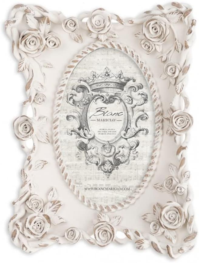 Blanc MariClò Cornice Portafoto con Rose in Resina Bianca per Foto 13x18 cm.