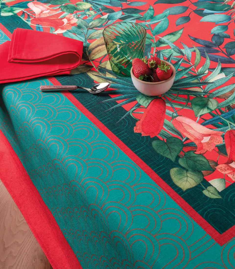 L'Oca Nera Tovaglia Tropical Chic in Filato Antimacchia Idrorepellente Made in Italy 155x180 cm.