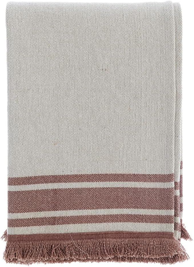 Blanc MariClò Copritutto Contessa Collection in Lino e Cotone Rosa Antico con Frange 140x170 cm.