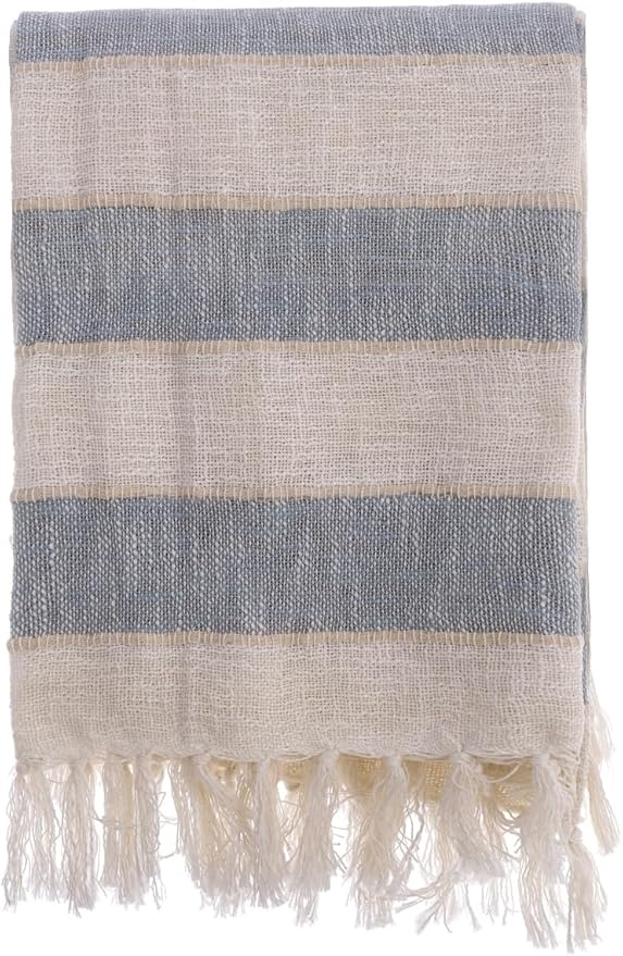 Blanc MariClò Copritutto a Righe con Frange in Cotone Melange 130x170 cm.