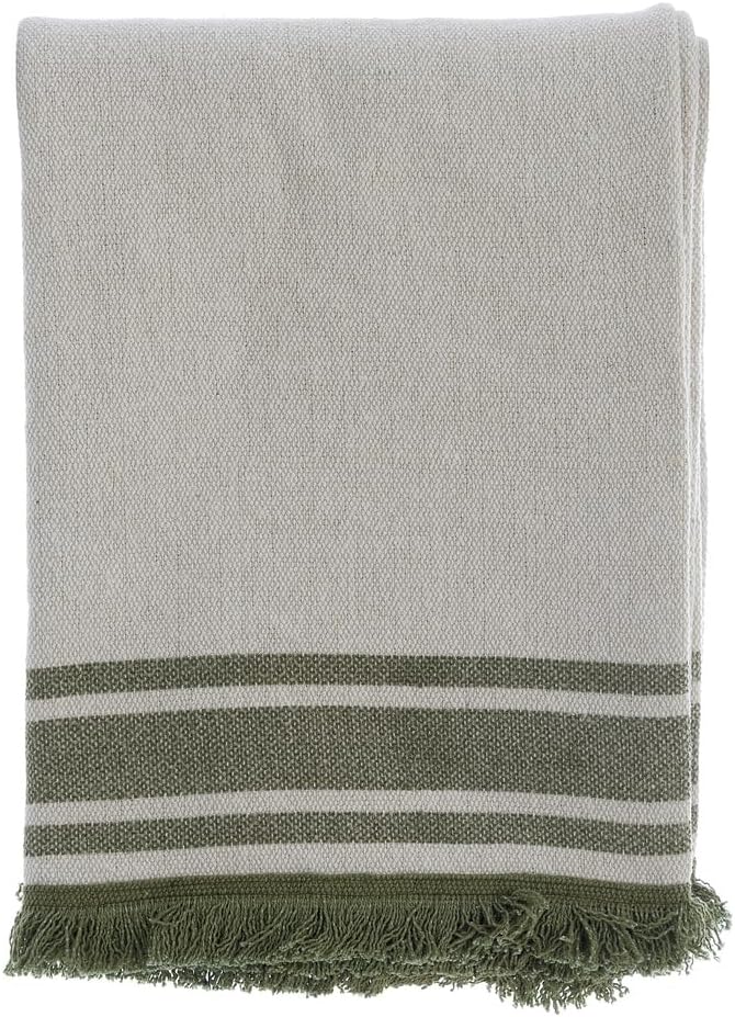 Blanc MariClò Copritutto Contessa Collection in Lino e Cotone Verde con Frange 140x170 cm.