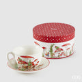 EDG Tazza da Tè con Piattino Funghetto & Folletti in Porcellana con Scatola Regalo H. 7 cm. D. 19 cm.