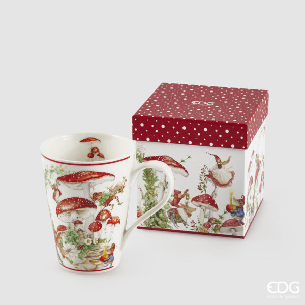 EDG Mug Funghetto & Folletti in Porcellana con Scatola Regalo H. 12,5 cm. D. 10 cm.