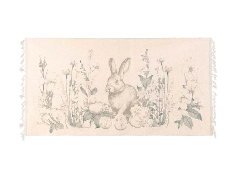 Blanc MariClò Tappeto Le Jardin des Lapins con Frange in Cotone 60x120 cm.